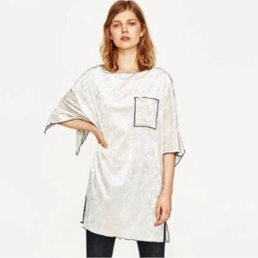 Zara Cream Velvet Ruffle Sleeves Mini Dress/Tunic Top size S